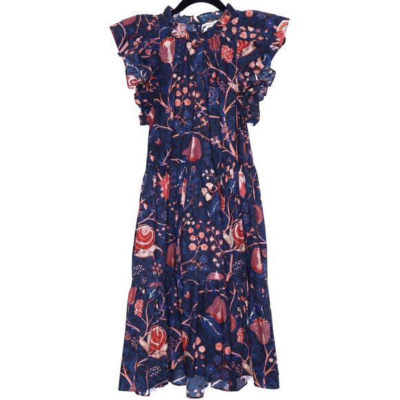 ULLA JOHNSON Eden Dress Moonlight Blue Floral Flutter Sleeve Casual Women's 8 - Picture 1 of 14